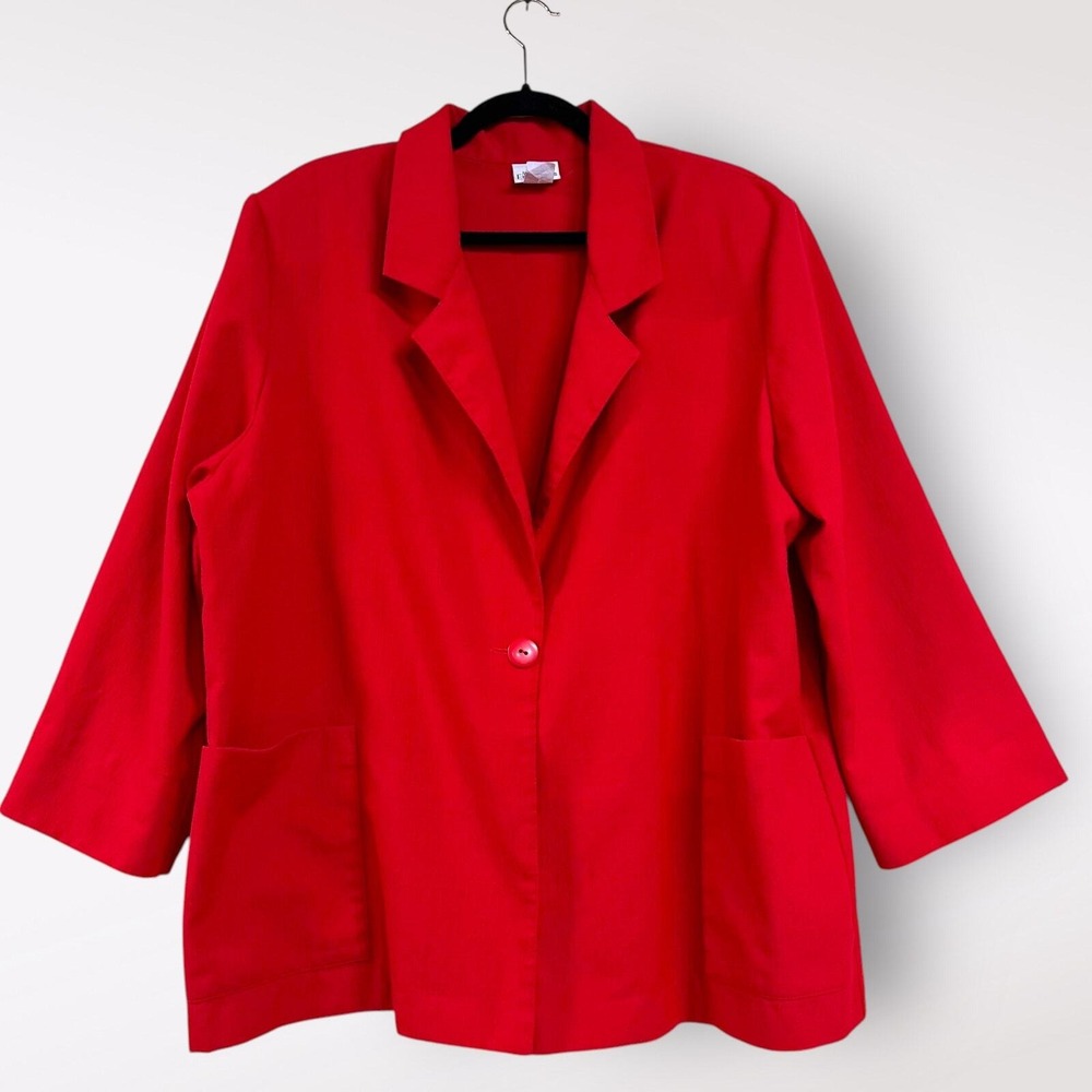 Modern Essentials Red Blazer Power Suit Women's Size XL‎ Buttoned Plus Workwear